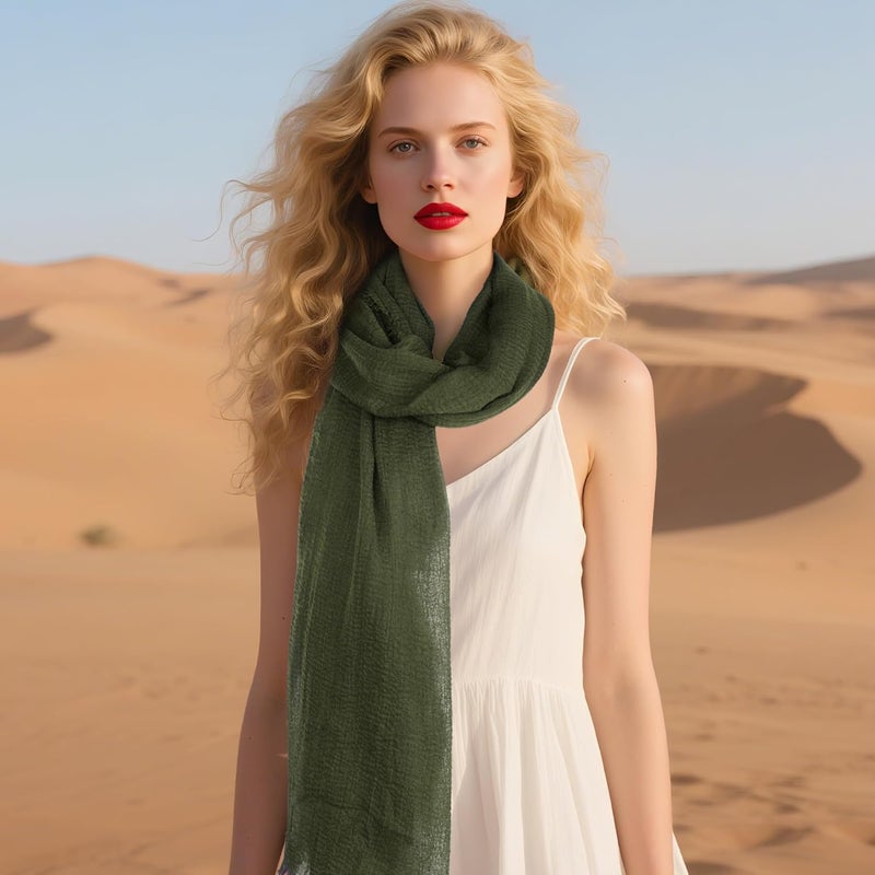 Nydotd Women Summer Cotton Linen Scarf Crinkle Long Beach Shawl Wrap hijab with Fringe - Image 5